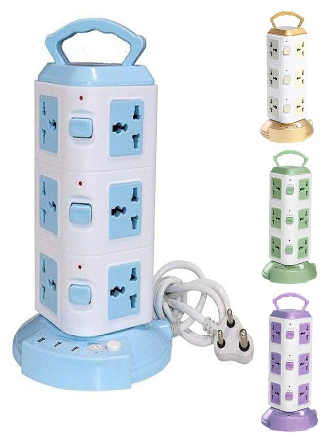 Prostuff.in لوحة تمديد مكعبة متعددة الوظائف من Prostuff.in® مع مفاتيح - 3 منافذ USB + 12 مقبس طاقة، محول طاقة، خرج طاقة 2500 واط، منفذ شحن USB 2.1 أمبير، طول السلك 3 أمتار، (متعدد الألوان) - قطعة واحدة. - Image 1